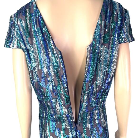 Dress the Population Zoe Sequin Blue Purple Sheath Mini Party Formal Dress - Picture 10 of 15